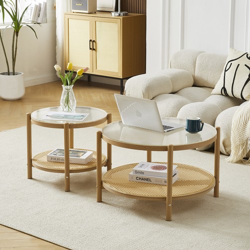 2pcs round rattan - round, glass